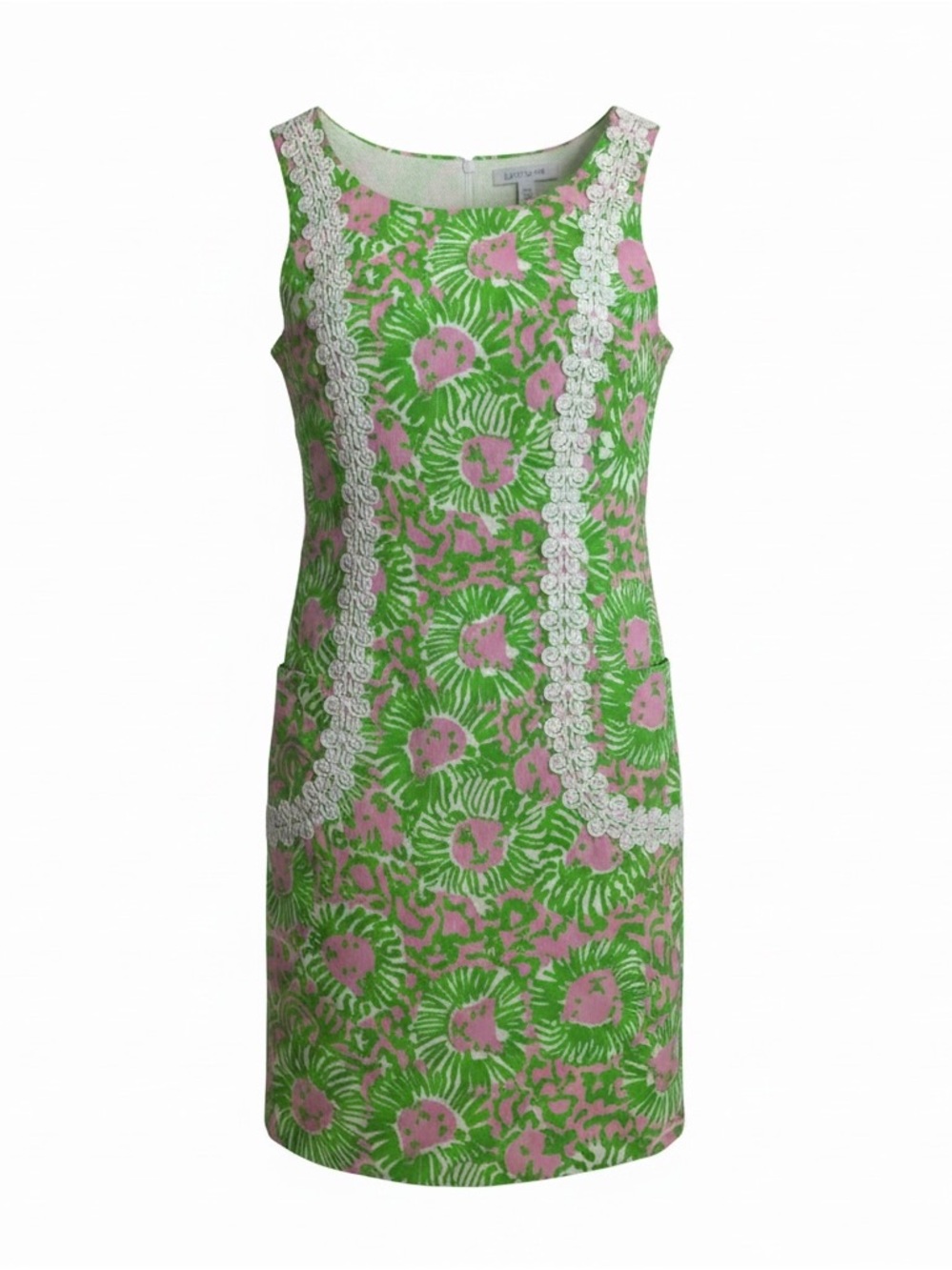 Lilly Pulitzer Green & Pink Floral Lace-Trim Mini Dress Sz 2